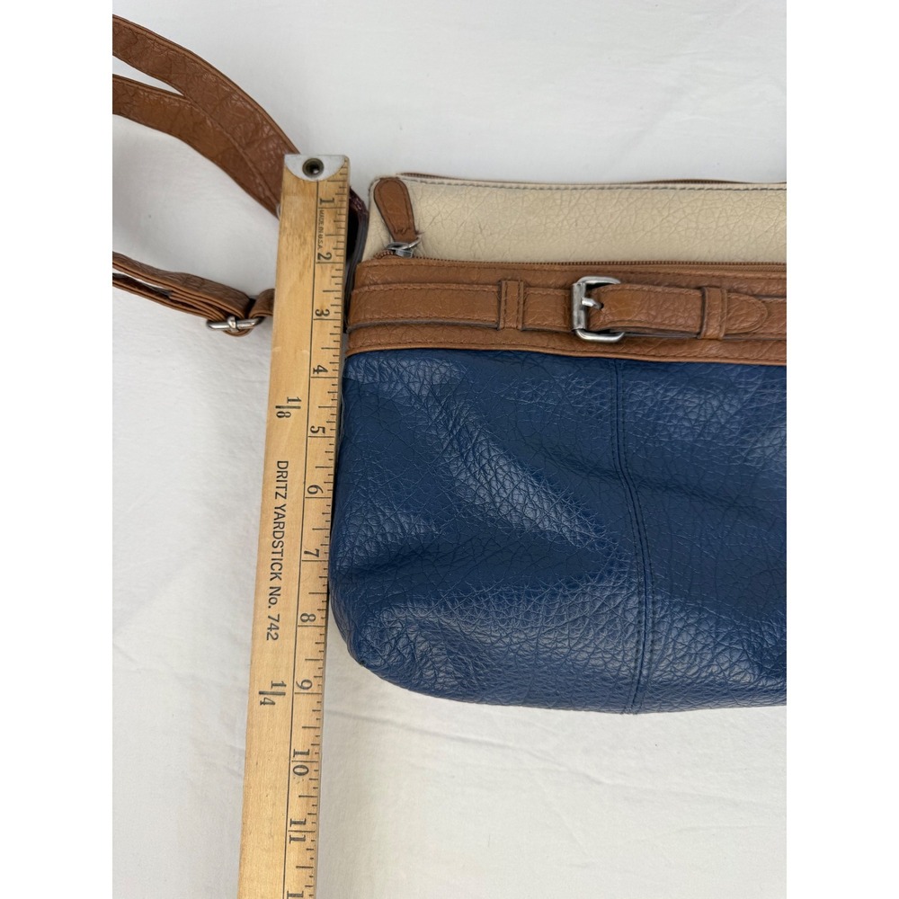 Style & Co Colorblock Crossbody Bag Navy Brown Cream Faux Leather Belted Detail - Picture 10 of 10